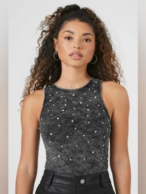 Rhinestone Ribbed Knit Bodysuit